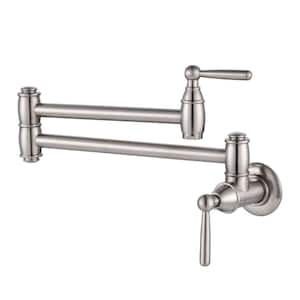 Wall Mounted Pot Filler Faucet with Double Handle in Brushed Nickel