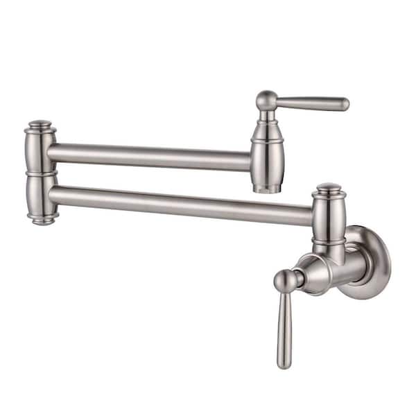 ARCORA Wall Mounted Pot Filler Faucet with Double Handle in Brushed Nickel