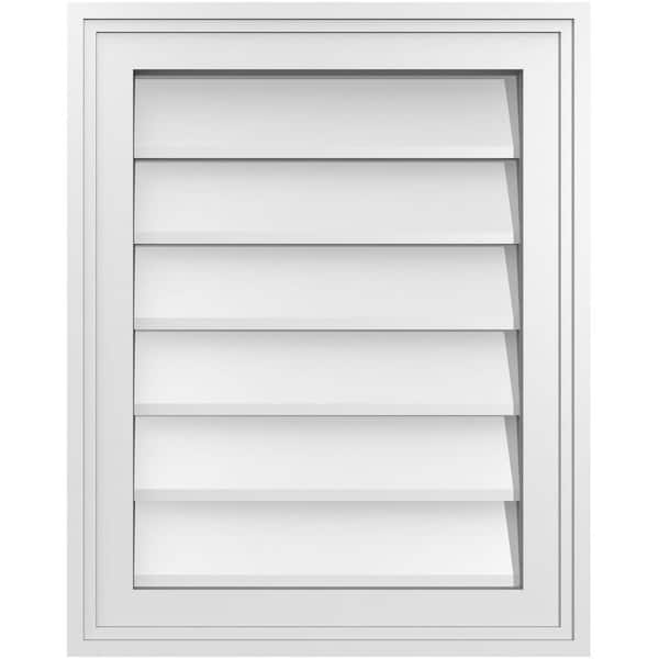 Ekena Millwork 16 in. x 20 in. Vertical Surface Mount PVC Gable Vent: Decorative with Brickmould Frame