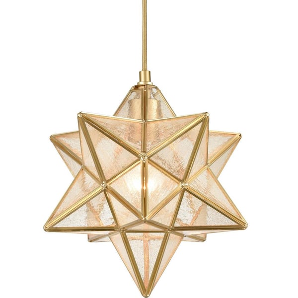 CLAXY 60 Watt 1 Light Gold Finished Shaded Pendant Light with Seeded glass Glass Shade and No Bulbs Included
