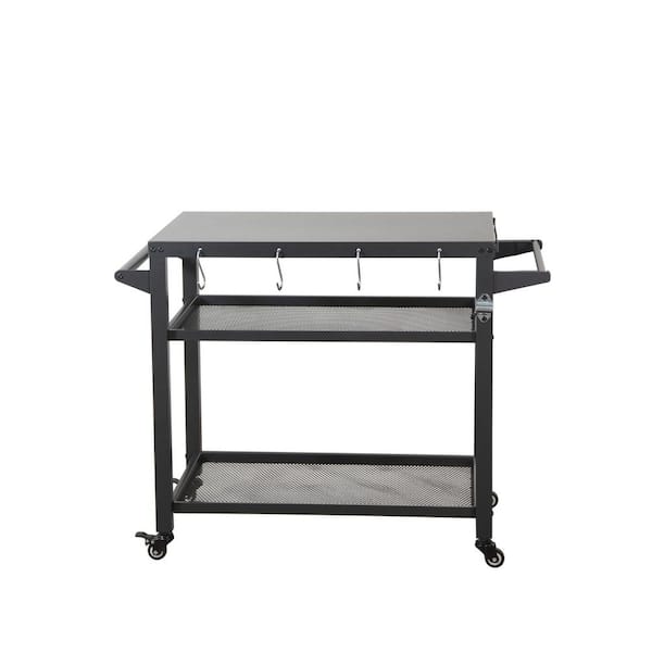 3-Shelf Outdoor Grill Table, Grill Cart with Wheels, Outdoor Pizza Oven Table and Food Prep Griddle for Outside BBQ