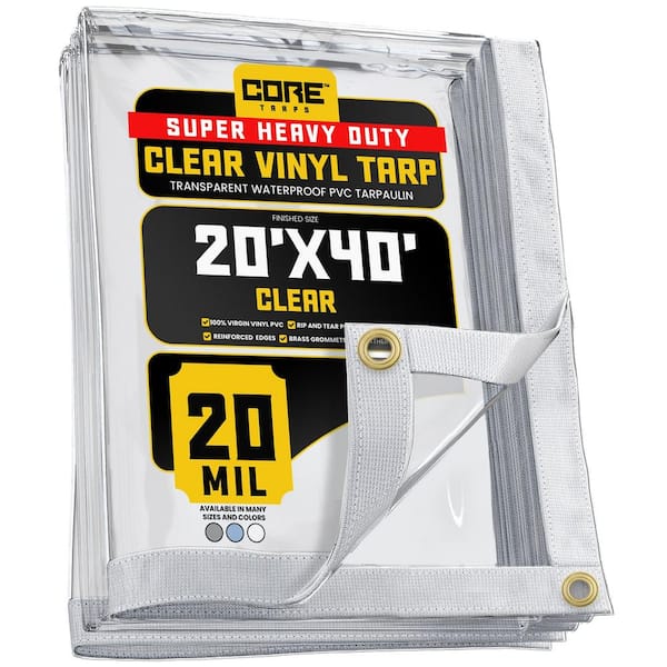 CORE TARPS 20 ft. x 40 ft. Clear Extreme Heavy Duty 20 Mil Vinyl Plastic Tarp, Waterproof, UV Protection, with Metal Grommets