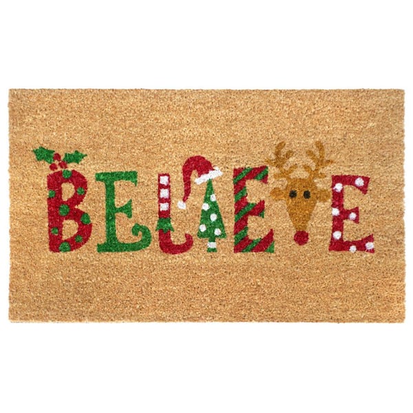 Unbranded Welcome Believe Multi 18 in. x 30 in. Coir Non-Slip Outdoor Door Mat