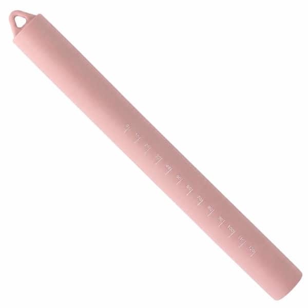 10.23 in. Pink Food-Grade Silicone Non-Stick Rolling Pin with Stainless Steel Core and Measurement Scale