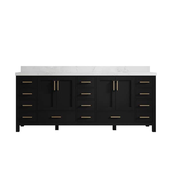 Willow Collections Malibu 84 in. W x 22 in. D x 36 in. H Double Sink Bath Vanity in Black with 2 in. Empira Qt. Top