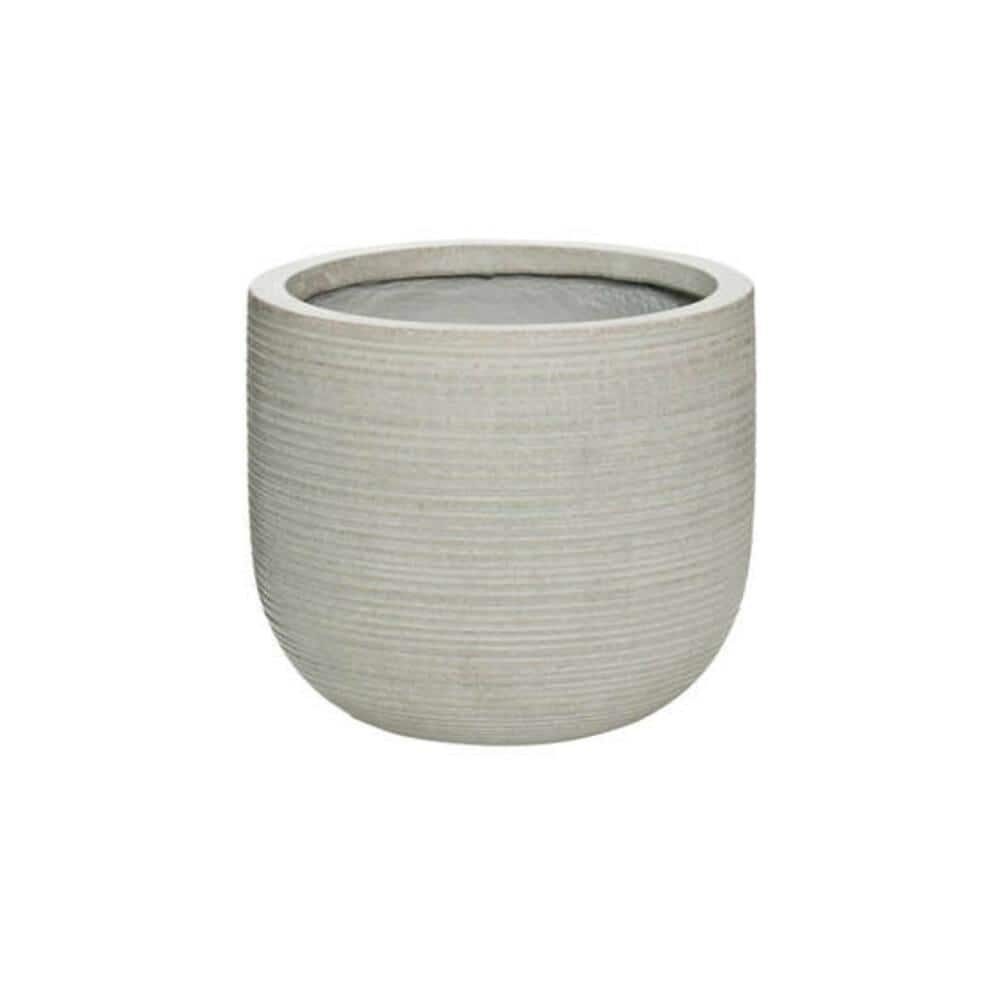 Small Light Gray Ficonstone Round Ridged Indoor Outdoor Planter