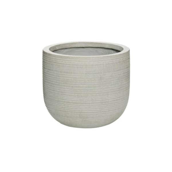 PotteryPots 11.02 in. W x 9.84 in. H Small Round Light Grey Ficonstone Indoor Outdoor Horizontally Ridged Cody Planter