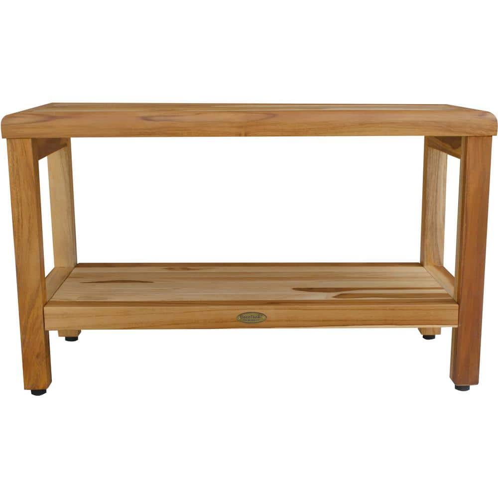 EarthyTeak Classic 29 in. Teak Shower Bench with Shelf