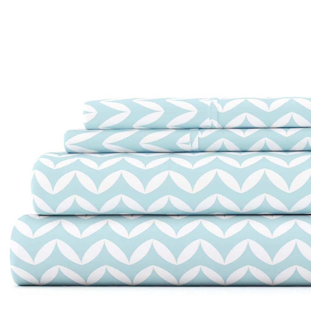 Light Blue Chevron Queen Microfiber Sheet Set