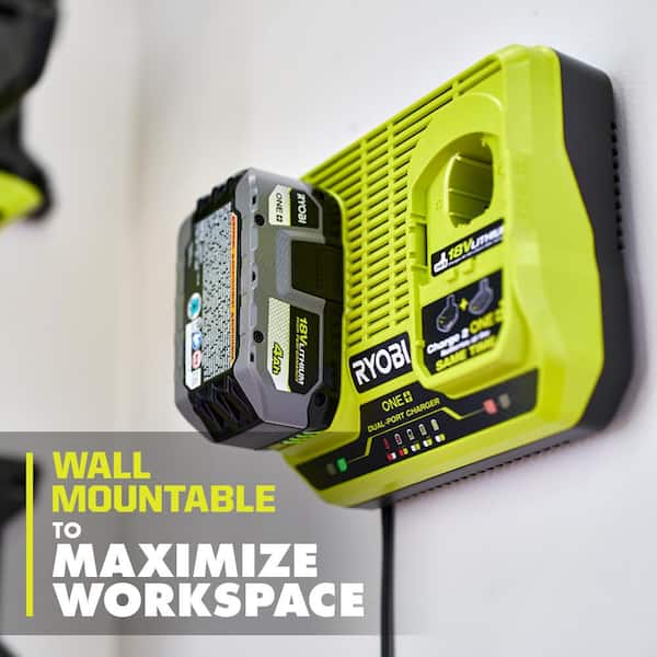 RYOBI ONE+ 18V Dual Port Simultaneous Charger with 6.0 Ah HIGH PERFORMANCE Battery (2-Pack)