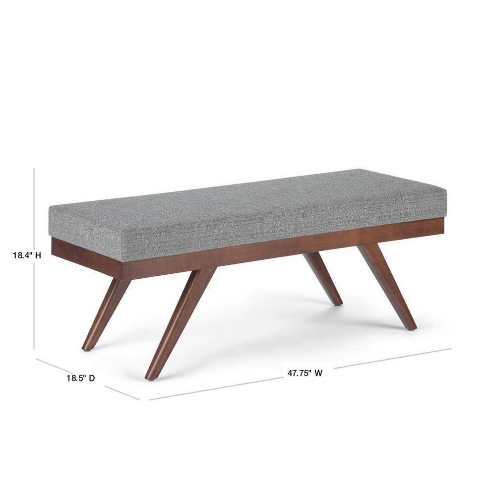 Pebble Grey Tweed Mid-Century Modern Footstool with Wood Legs