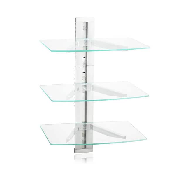 Angel Sar 3-Layer Floating Glass Shelf Wall Mount Bracket for DVD Players and Cable Boxes, Clear