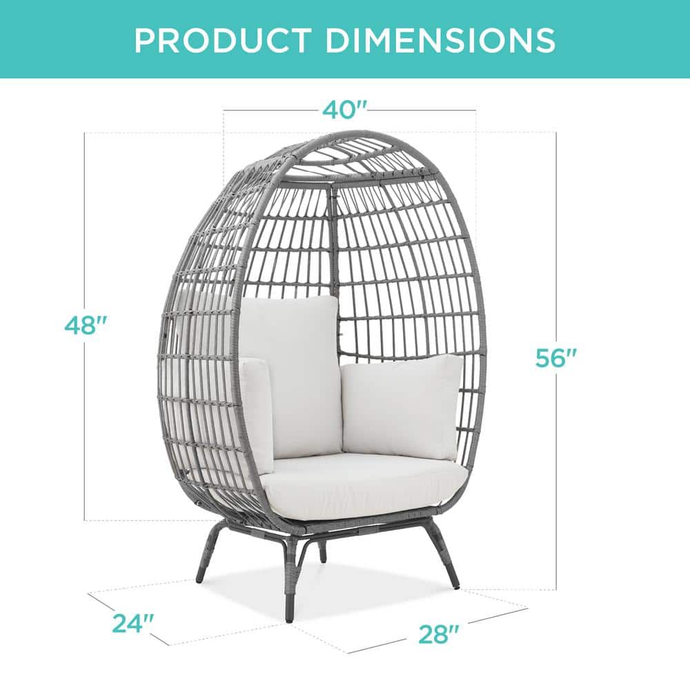 Gray Wicker Egg Lounge Chair with White Sand Cushions
