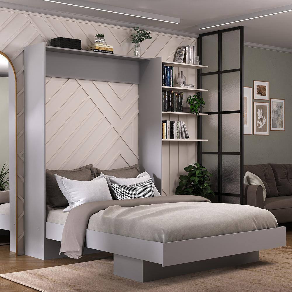 Oakland Living Easy Lift Gray Wood Frame Queen Murphy Bed With Shelf