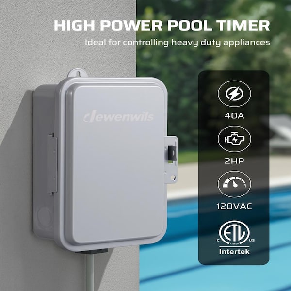 DEWENWILS 24-Hour Mechanical Timer Switch – 208-277VAC DPST, 5HP 40A, Metal Enclosure, Weatherproof For Pool Pumps & Water Heaters