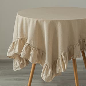 70 in. x 70 in. Square Natural 100% Pure Linen Washable Tablecloth with Ruffle Trim