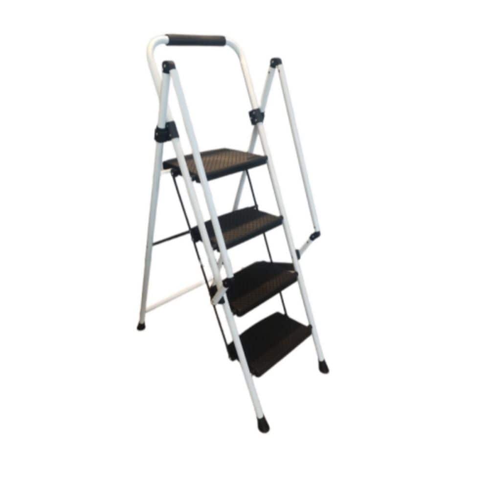 White 4-Step Ladder Lightweight Folding 4-Step Stool with Wide Non-Slip Ste