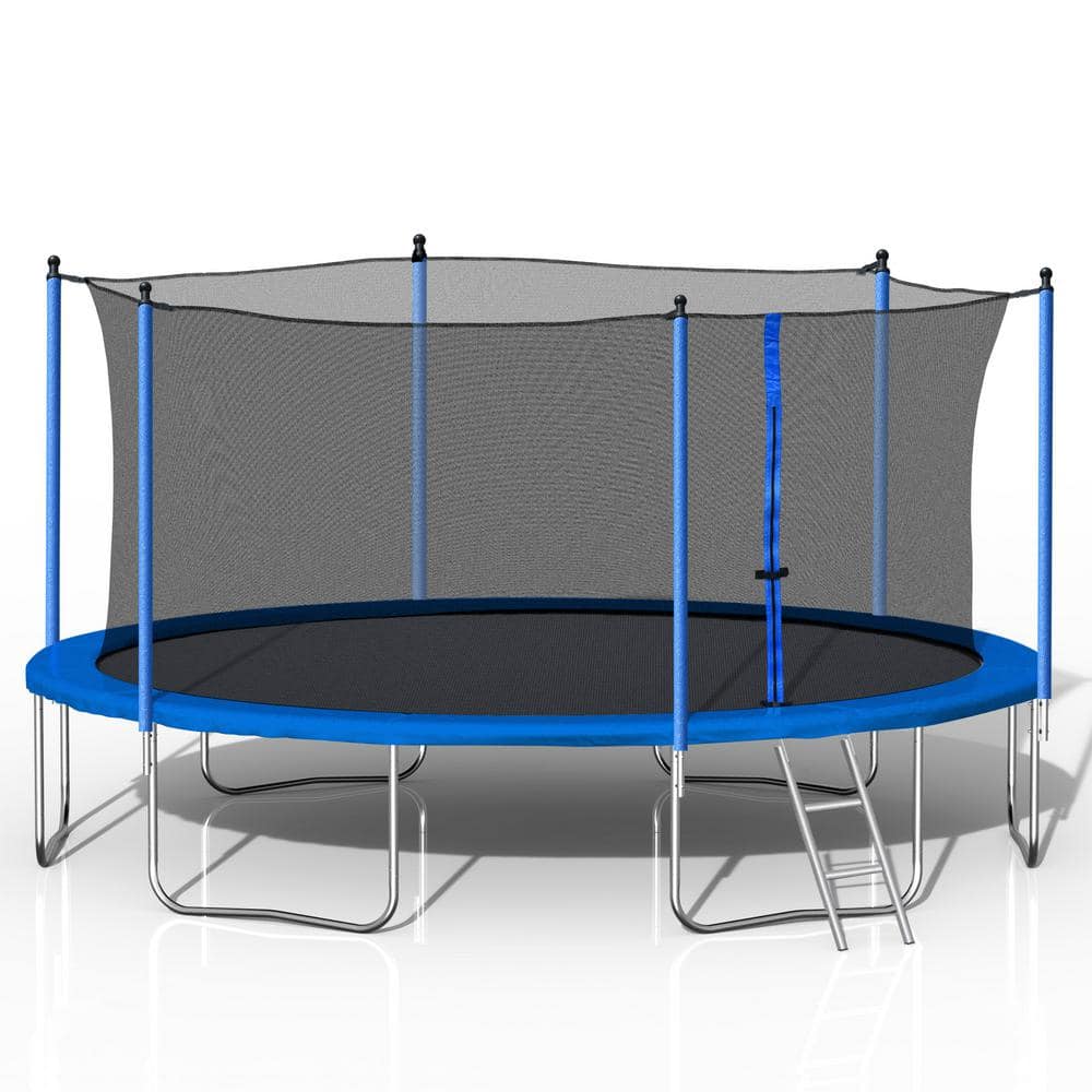 14 ft. Blue Round Outdoor Trampoline with Safety Enclosure -  SUNRINX, MG52-5-TP