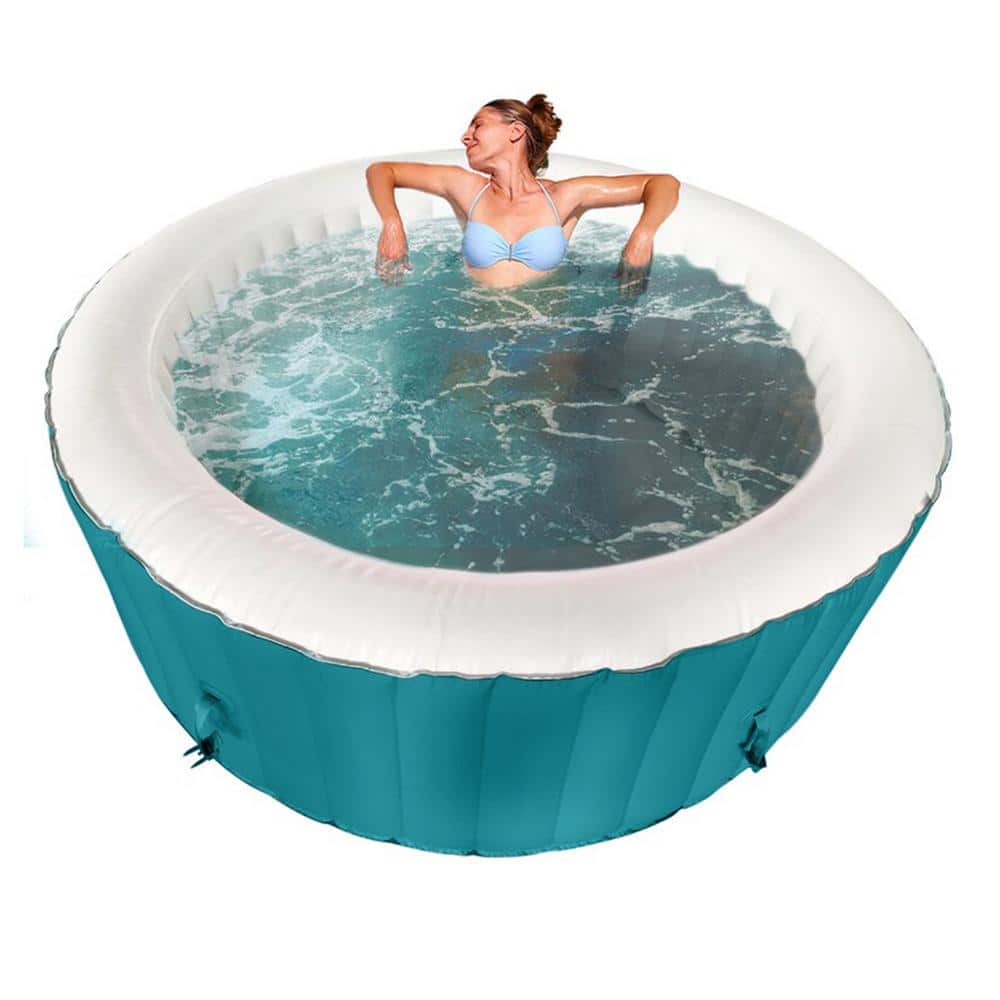 Round Inflatable Hot Tub with Cover for 4 Persons, Light Blue and White