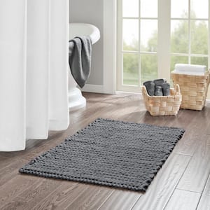 Copula 24 in. x 40 in. Charcoal Chenille Chain Stitch 100% Cotton Rectangle Bath Rug