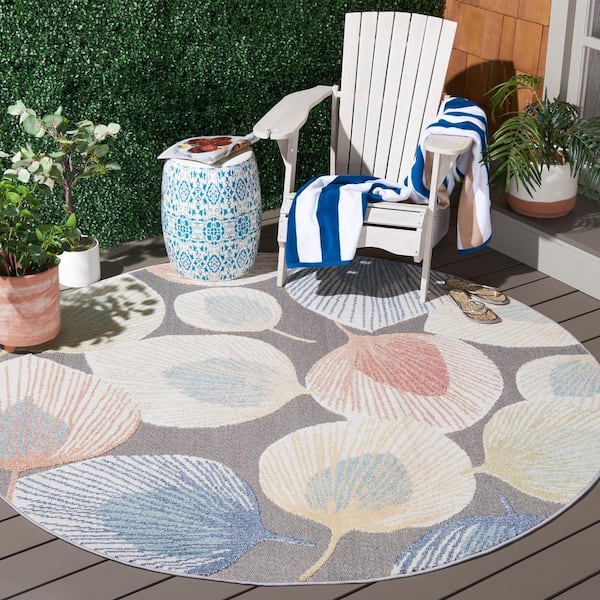 Sarasota Beige/Gray 7 ft. x 7 ft. Floral Round Area Rug