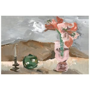 "Rustic Still Life II" Vase and Flower Free Floating Reverse Unframed Printed Tempered Art Glass WallArt 48 in. x 32 in.