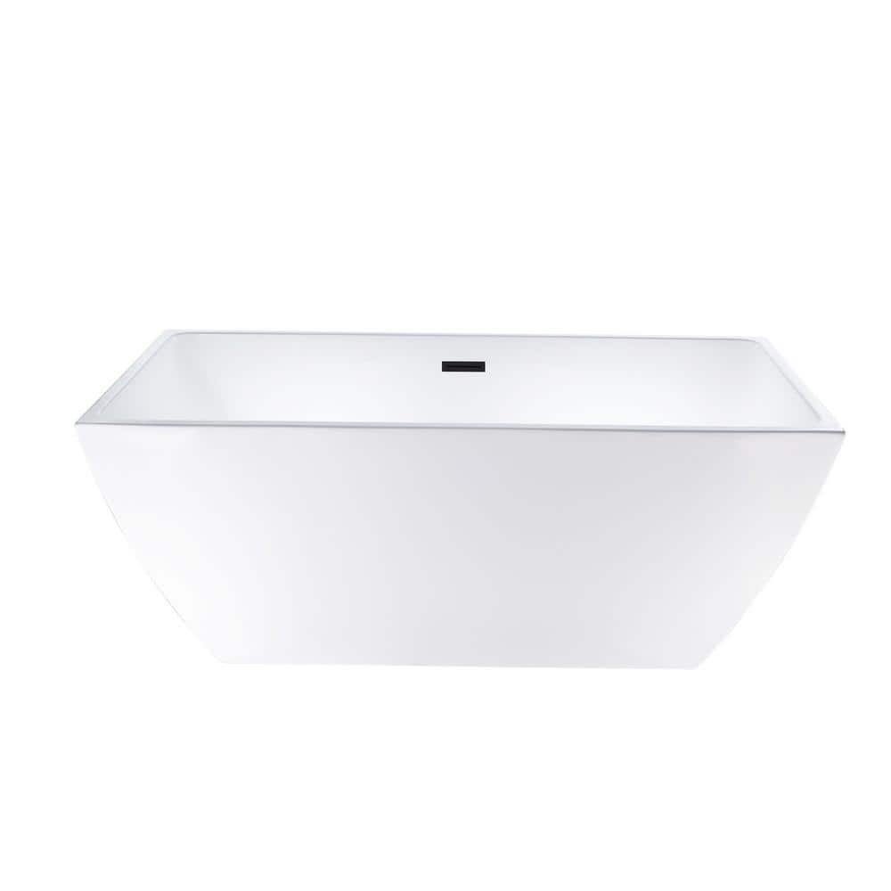 White and Matte Black Acrylic Freestanding Soaking Bathtub, 59 Inches