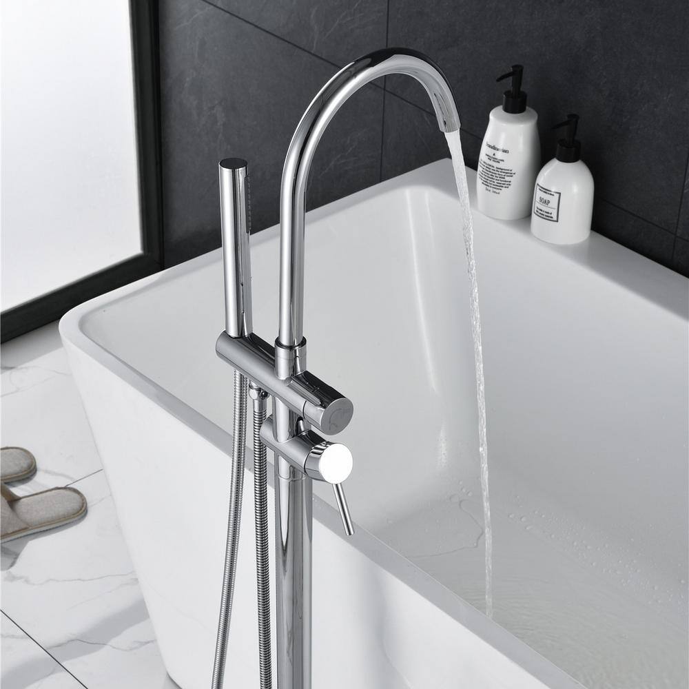 Chrome Freestanding Bathtub Faucet with Handheld Shower