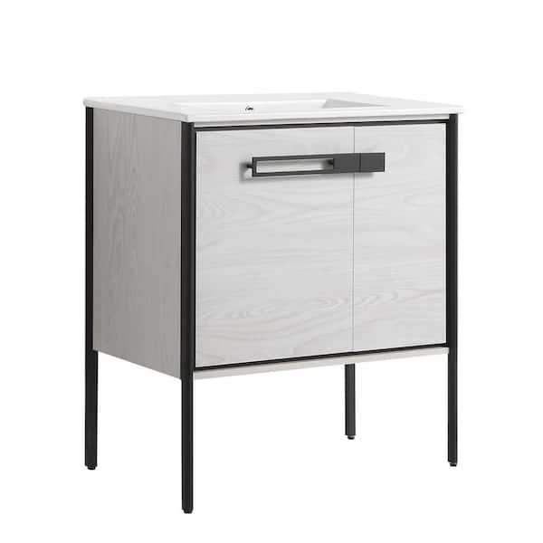 FINE FIXTURES Oakville 30 in. W x 18.32 in. D x 33.5 in. H Bath Vanity in Mild Grey Oak with White Ceramic Top