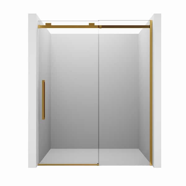 60 in. W x 76 in. H Soft Close Sliding Frameless Shower Door in Brushed Gold with 3/8 in. (10 mm) Tempered Clear Glass