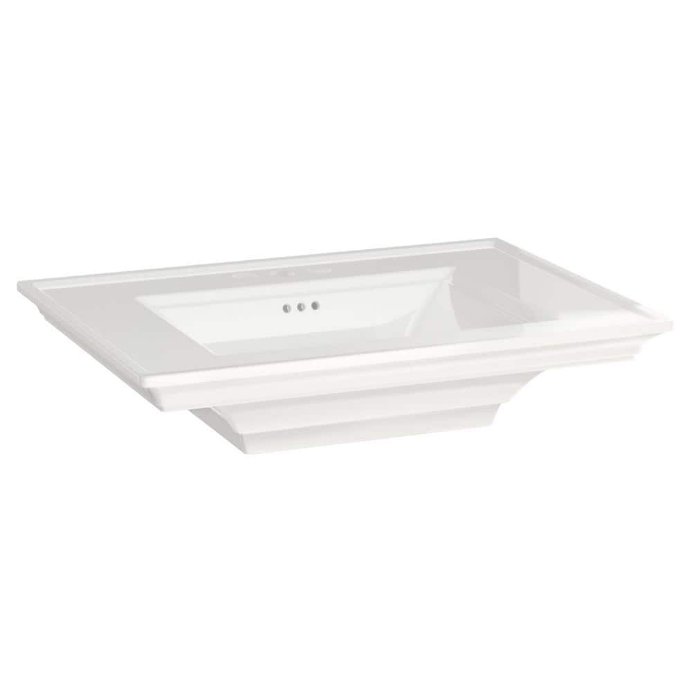 White Ceramic Rectangular Pedestal Bathroom Sink with Overflow
