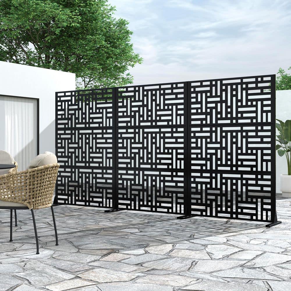 MAYEERTY 1-Piece 72 in. x 47 in. Rectangle Black Metal Privacy Screen ...
