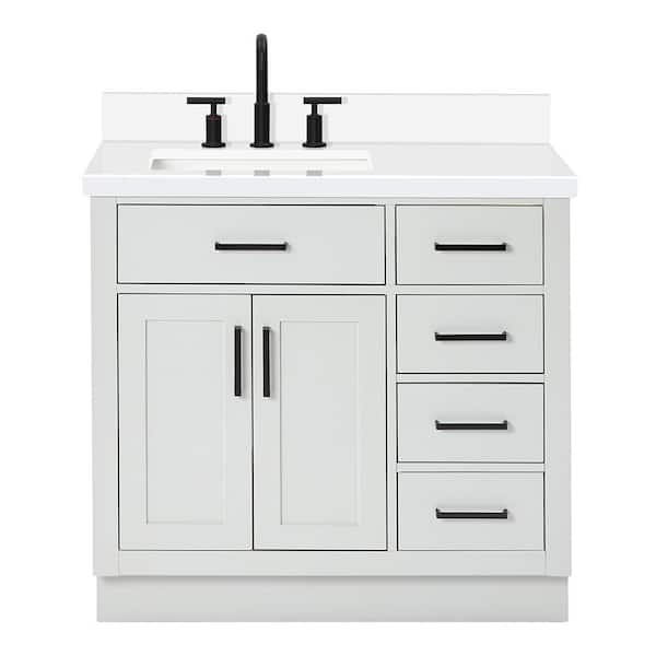 Hepburn 36 in. W x 22 in. D x 36 in. H Bath Vanity in Gray with White Pure Quartz Vanity Top with White Basin