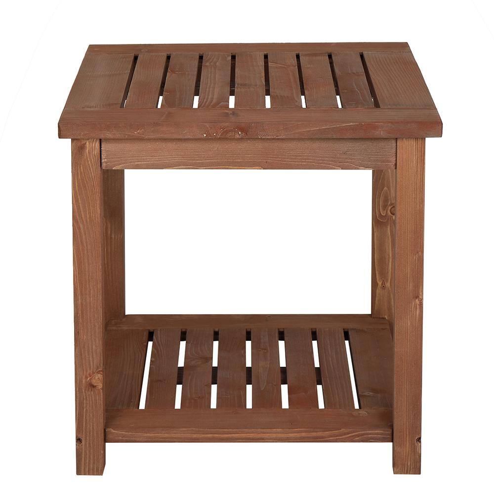 Medium Brown Wood Square Outdoor End Table