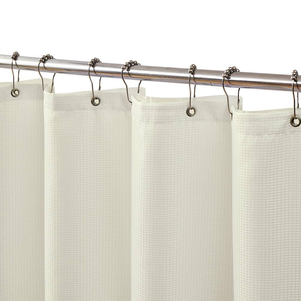 Ivory Waffle Weave Fabric Shower Curtain Set with Liner and Hooks