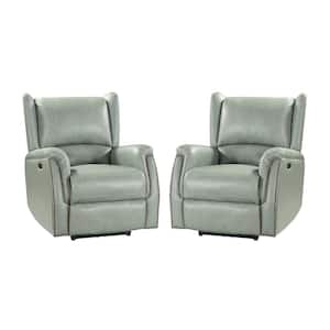 Adela Grey Genuine Leather Power Recliner with Nailhead Trim Set of 2