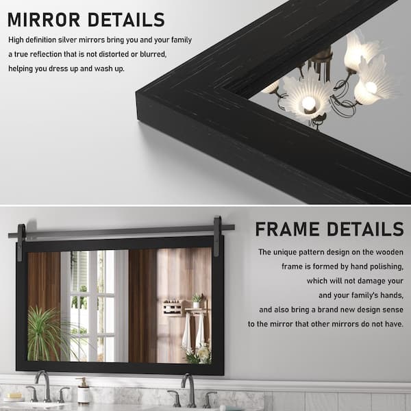 24 in. W x 36 in. H Medium Rectangular Mirror Wood Framed Wall Mounted Mirrors Bathroom Vanity Mirror in Matte Black