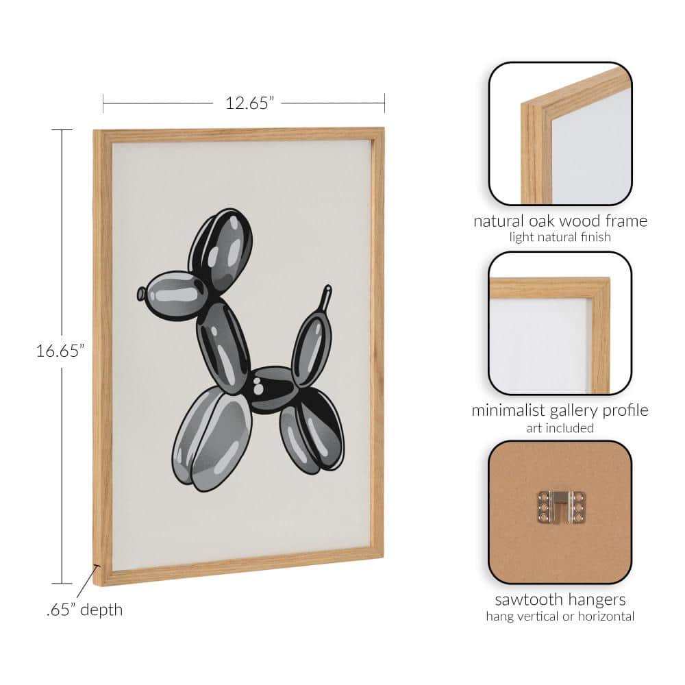Modern Black Balloon Dog Print in Natural Oak Frame