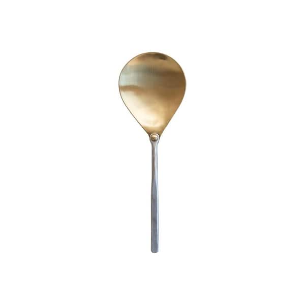 Storied Home Gold Brass Serving Spoon with Hammered Aluminum Handle