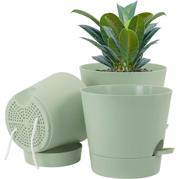ITOPFOX Modern 10 in. L x 10 in. W x 7.6 in. H Green Plastic Round Indoor/Outdoor Planter (3-Pack)