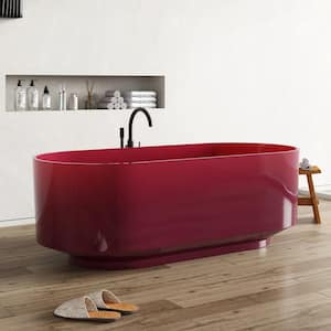 67 in. x 29.5 in. Stone Resin Solid Surface Flatbottom Freestanding Luxury Soaking Bathtub in Clear Cherry Red