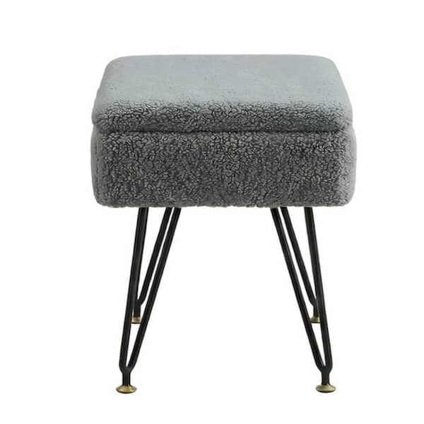 grey velvet dressing table stool Whatseaso Gray Faux Teddy Fur Makeup Vanity Stool WJ3146BG