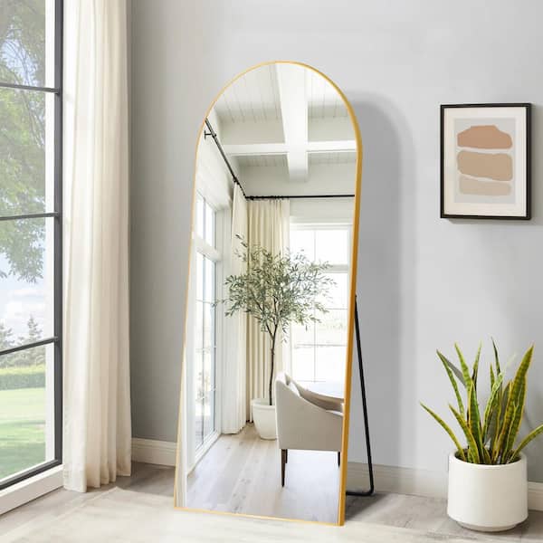 GOGEXX 24 in. W x 71 in. H Large Metal Black Standing Mirror Arched Full Length Mirror Framed Wall Mounted Dressing Mirror