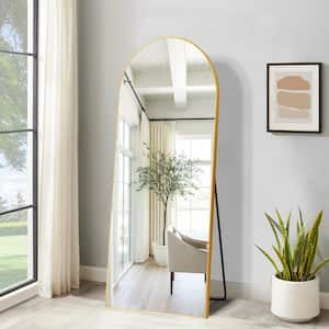 24 in. W x 71 in. H Large Metal Gold Standing Mirror Arched Full Length Mirror Framed Wall Mounted Dressing Mirror