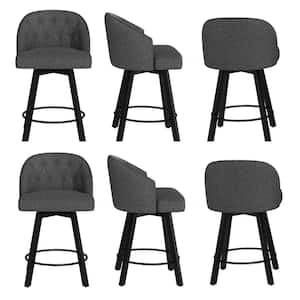 26in. Gray Fabric Upholstered Metal Frame Counter Height Swivel Bar Stools With Bronze Rivets (Set of 6)