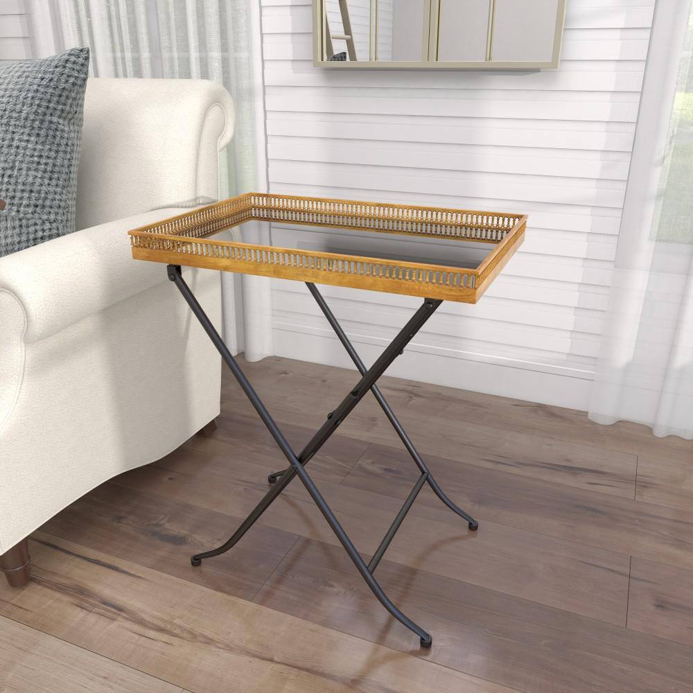 Elegant Gold Metal and Stone Rectangular Accent Table