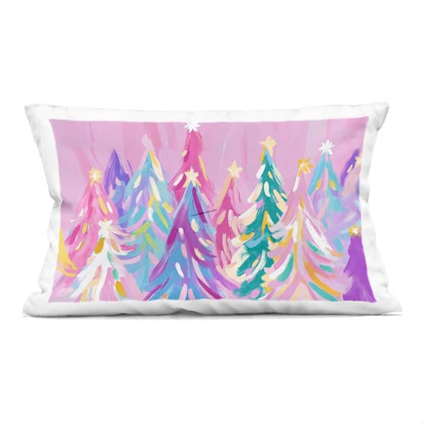Stupell Industries Pastel Christmas Trees Abstraction Purple Abstract Polyester 14 in. X 20 in. Throw Pillow
