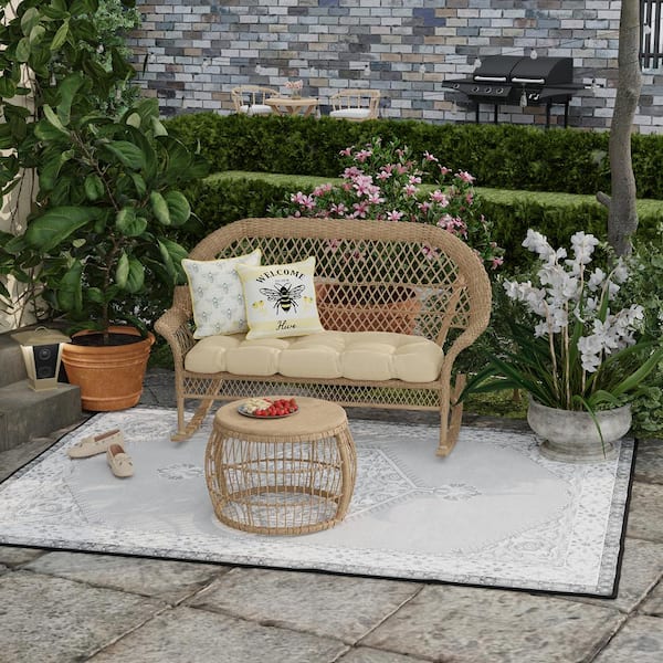 Jordan Manufacturing 16 in. L x 16 in. W x 4 in. T Reversible Outdoor Throw Pillow in Welcome to Our Hive and Bees