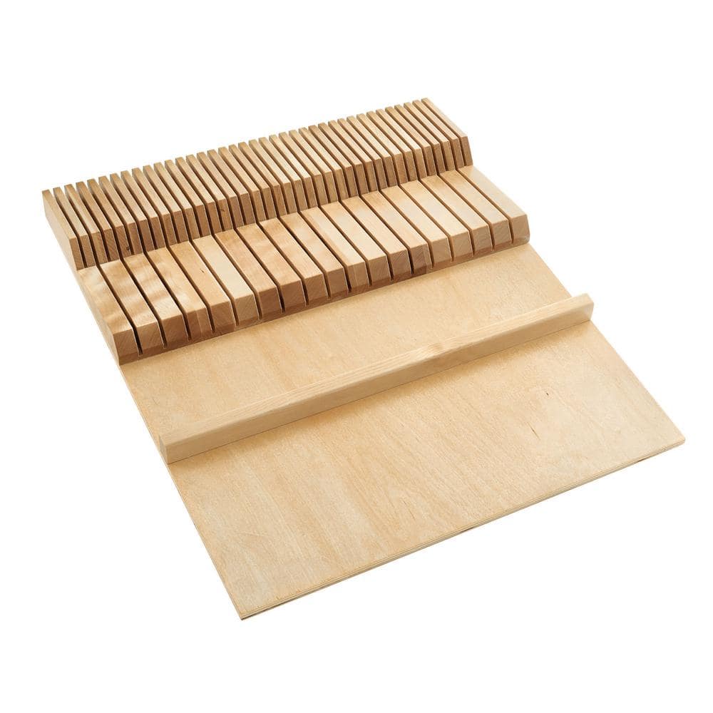 Natural Maple Wood Dual Row Knife Block Drawer Organizer Insert