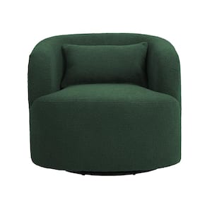 Green Leisure Teddy Short Plush Particle 360° Swivel Accent Barrel Armchair with Metal Base (Set of 1)